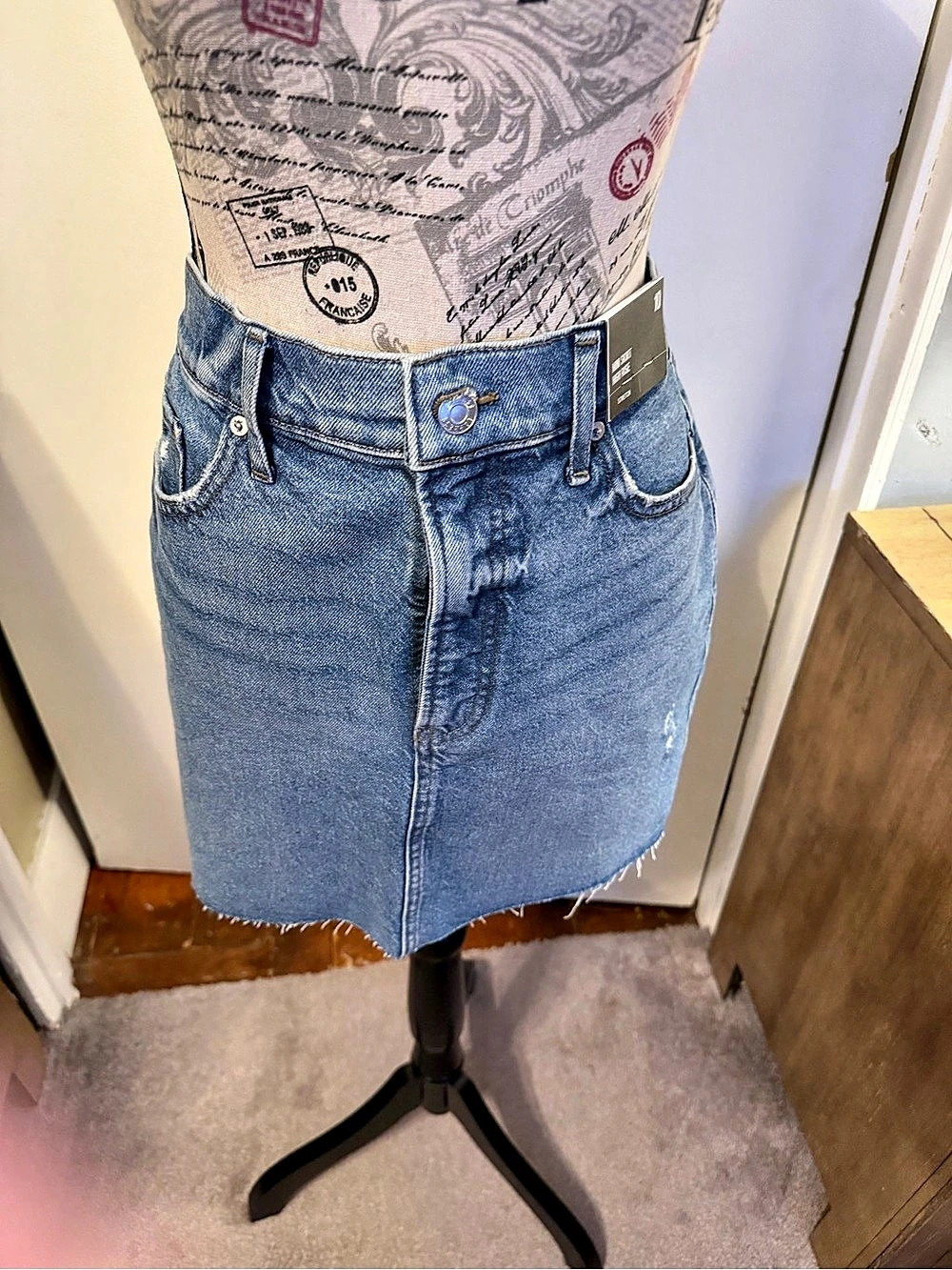Express Mini Skirt High Rise Stretch Denim Mini Skirt in Blue Size 10